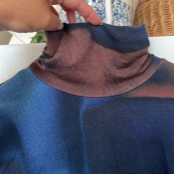 Michael Stars Small Blue and Brown Long Sleeve Turtleneck Top - Picture 6 of 8
